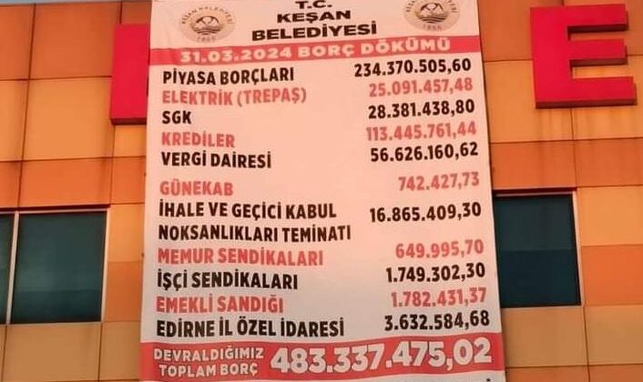 Keşan Belediyesi devir aldığı borçları astı