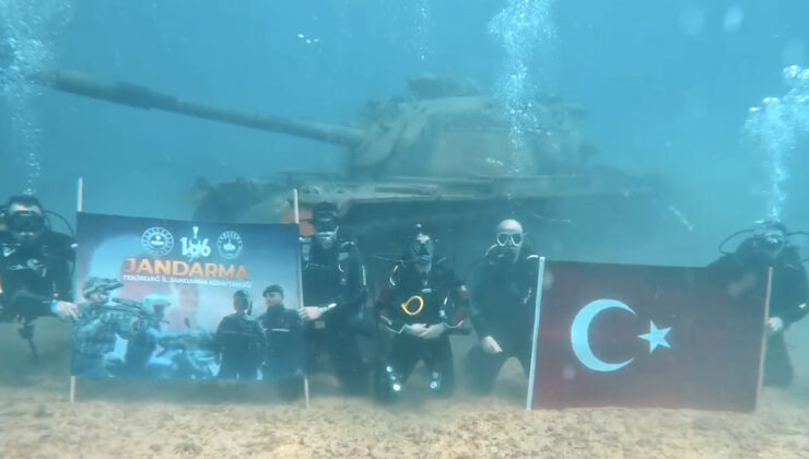 Jandarma ekibi batık tanka dalış yaptı