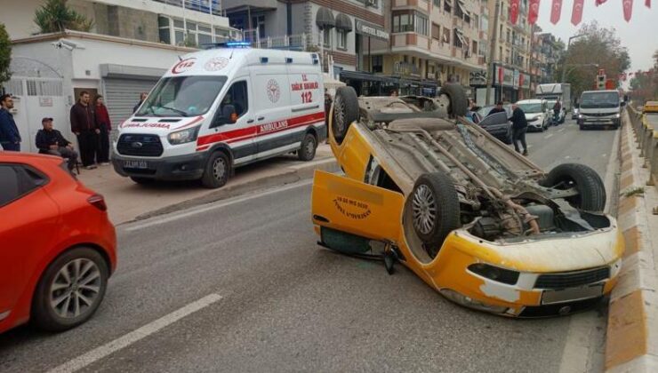 Ticari taksi ters döndü