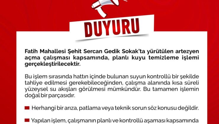Fatih Mahallesi’ne artezyen açılıyor