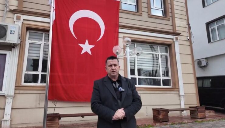 Belediye binasına dev Türk bayrağı asıldı
