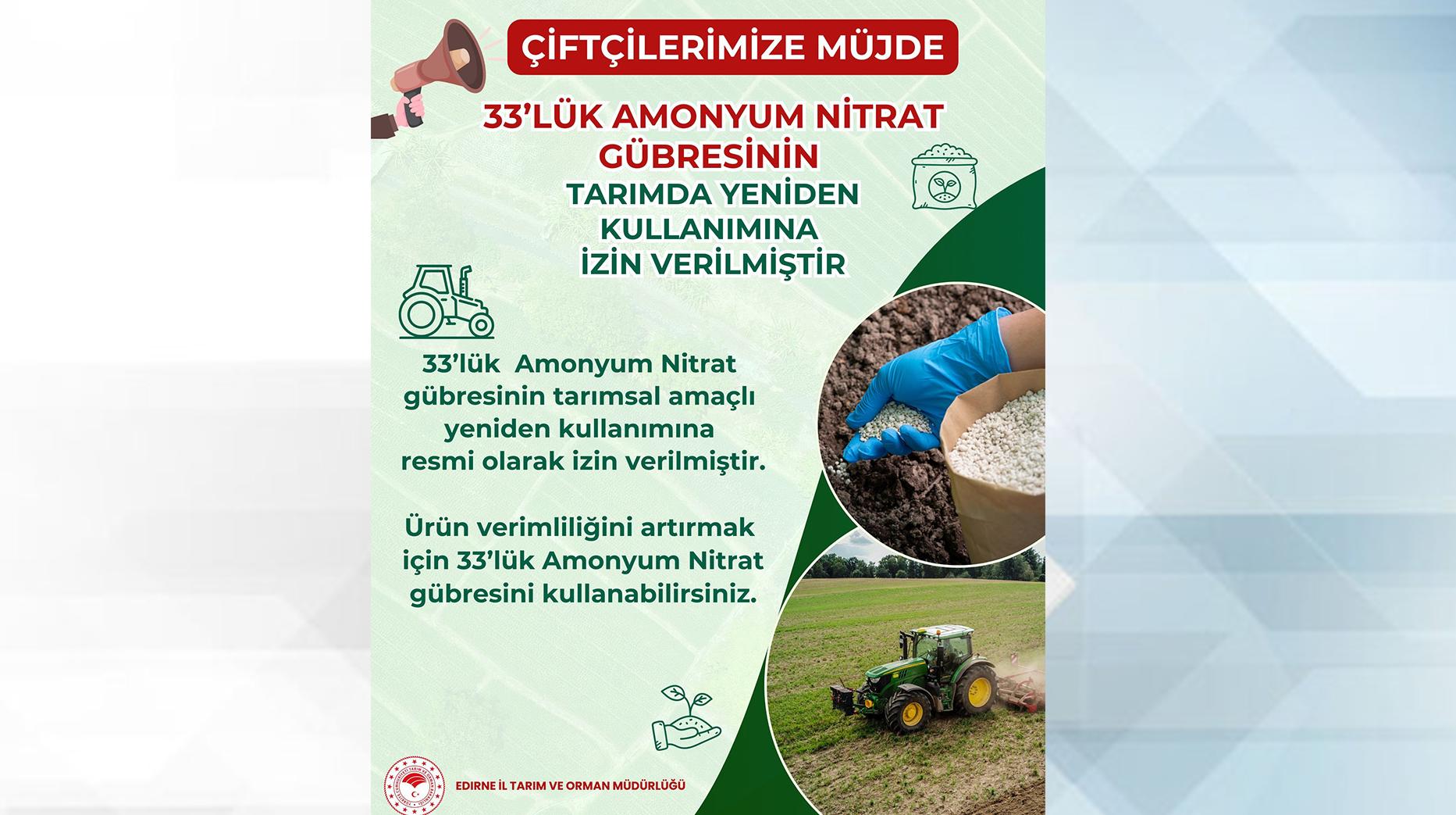 Nitrat gübresinin kullanımına yeniden izin