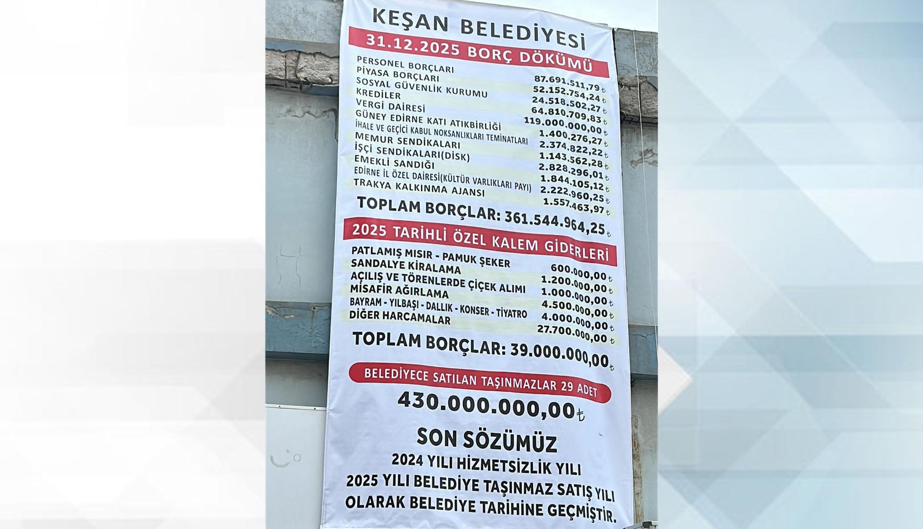 CHP’li belediyenin borçları AK Parti binasına asıldı