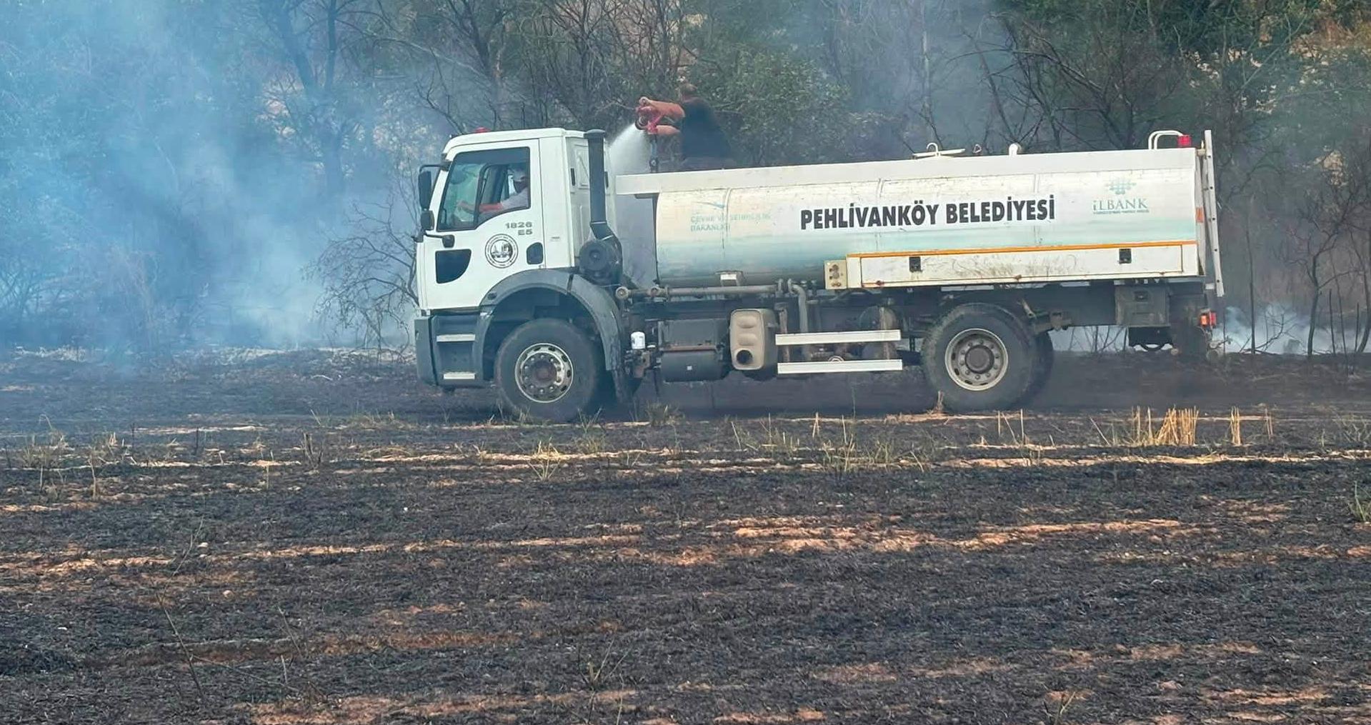 Hasat edilen tarlada yangın