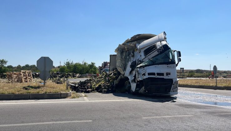 Meyve yüklü TIR devrildi
