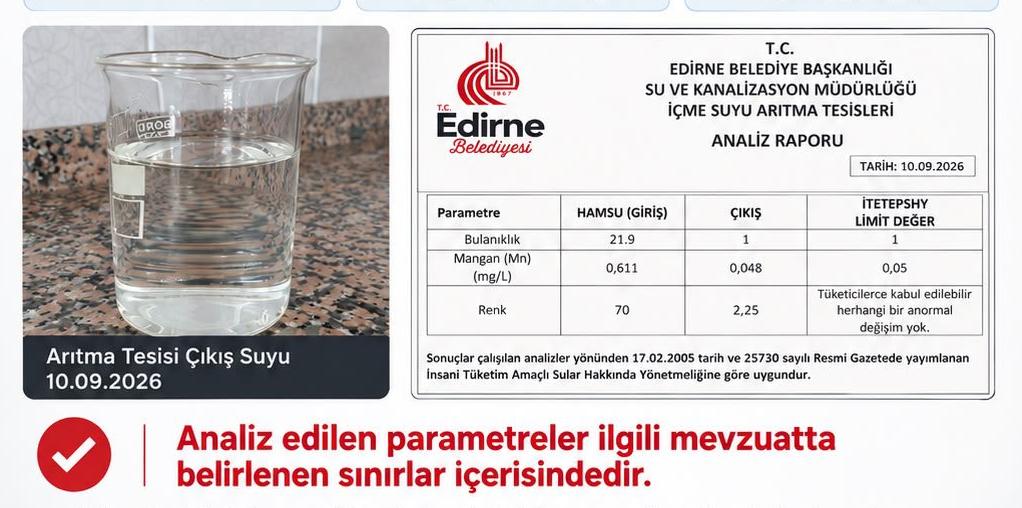 Edirne’nin suyu temiz çıktı